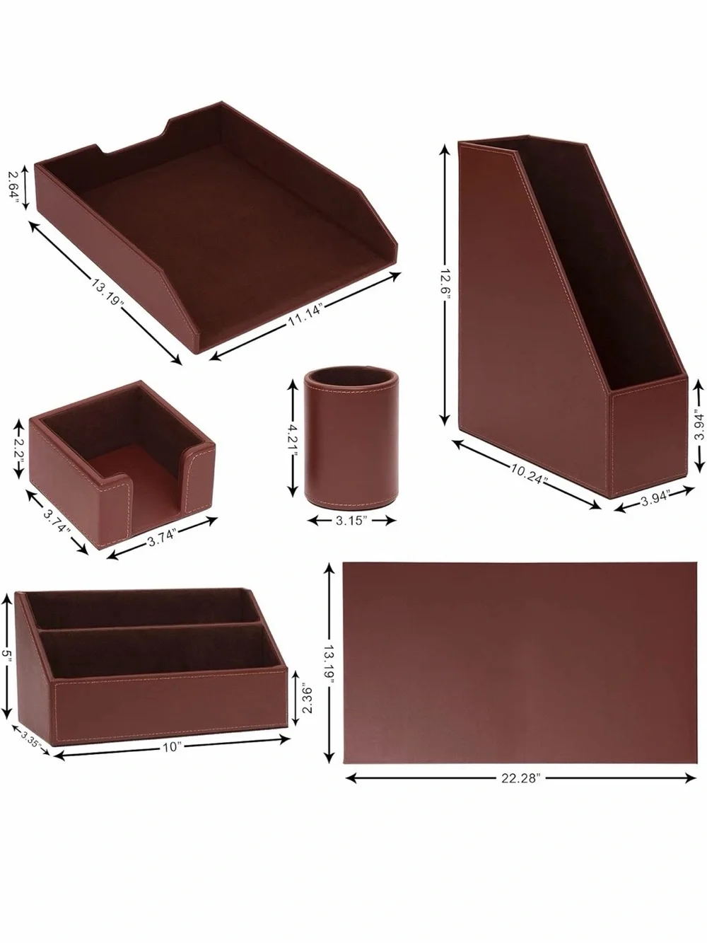 🔥 New never used 6 piece desk Organizer Set - Brown PU Leather Office supplies